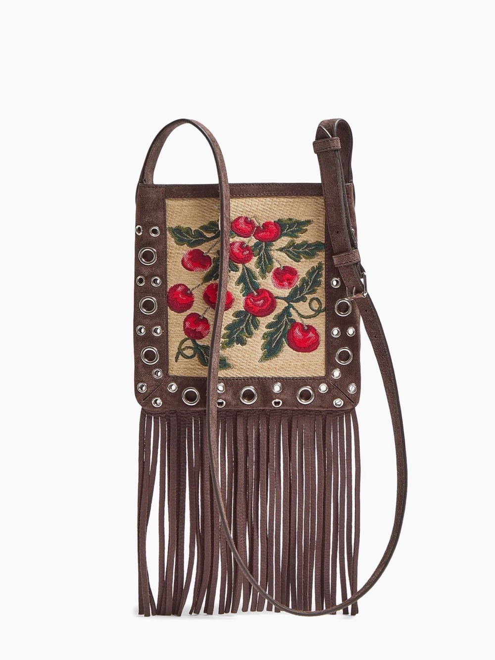 Valentino Garavani Red Cherry Embroidered Fringe Shoulder Bag - Picture 8 of 8